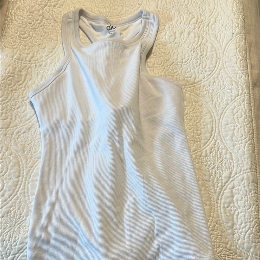 Alo White Ribbed Tank Top